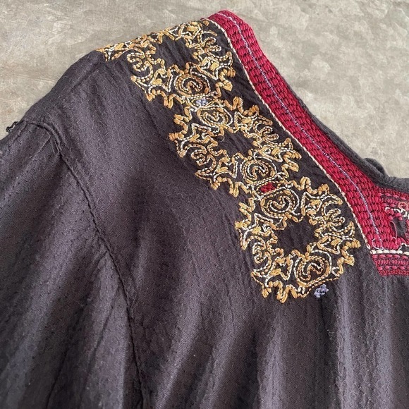 Free People Wild One Black Dress Small Embroidered Drop Waist Peasant Mini L/S - Picture 11 of 16